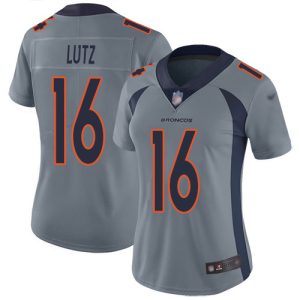 broncos #16 wil lutz gray women's stitched nfl limited inverted legend cheap jersey