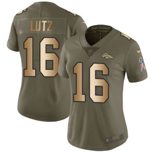 broncos #16 wil lutz olive/gold women's stitched nfl limited 2017 salute to service cheap jersey