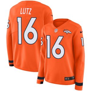 Broncos #16 Wil Lutz Orange Team Color Women's Stitched NFL Limited Therma Long Sleeve Jersey