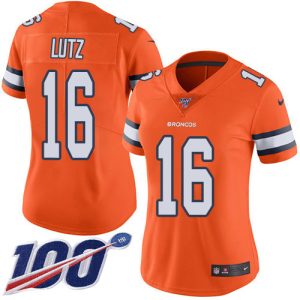 Broncos #16 Wil Lutz Orange Women's Stitched NFL Limited Rush 100th Season Jersey