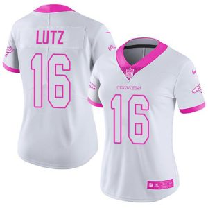 broncos #16 wil lutz white/pink women's stitched nfl limited rush fashion cheap jersey