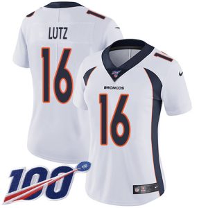 broncos #16 wil lutz white women's stitched nfl 100th season vapor untouchable limited cheap jersey