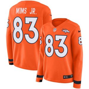 Broncos #83 Marvin Mims Jr. Orange Team Color Women's Stitched NFL Limited Therma Long Sleeve Jersey