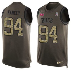 buccaneers #94 calijah kancey green men's stitched nfl limited salute to service tank top cheap jersey