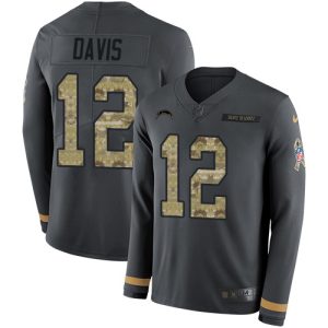 cheap Chargers #12 Derius Davis Anthracite Salute to Service Men's Stitched NFL Limited Therma Long Sleeve Jersey