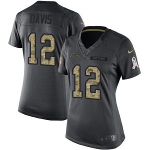 Chargers #12 Derius Davis Black Women's Stitched NFL Limited 2016 Salute to Service Jersey