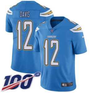 cheap Chargers #12 Derius Davis Electric Blue Alternate Men's Stitched NFL 100th Season Vapor Untouchable Limited Jersey