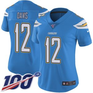 cheap Chargers #12 Derius Davis Electric Blue Alternate Women's Stitched NFL 100th Season Vapor Untouchable Limited Jersey