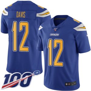 cheap Chargers #12 Derius Davis Electric Blue Youth Stitched NFL Limited Rush 100th Season Jersey