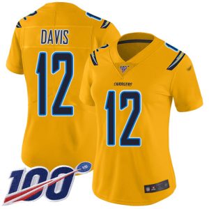 chargers #12 derius davis gold women's stitched nfl limited inverted legend 100th season cheap jersey