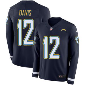 chargers #12 derius davis navy blue team color men's stitched nfl limited therma long sleeve cheap jersey