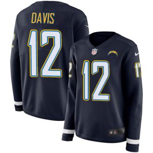 chargers #12 derius davis navy blue team color women's stitched nfl limited therma long sleeve cheap jersey