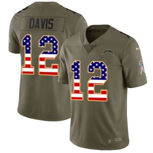 chargers #12 derius davis olive/usa flag men's stitched nfl limited 2017 salute to service wholesale jersey