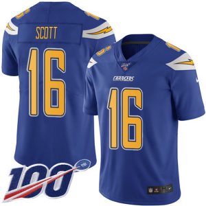 Chargers #16 J.K. Scott Electric Blue Youth Stitched NFL Limited Rush 100th Season Jersey