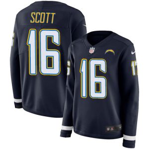 Chargers #16 J.K. Scott Navy Blue Team Color Women's Stitched NFL Limited Therma Long Sleeve Jersey