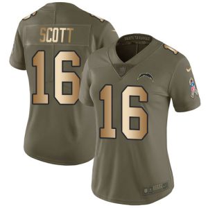 cheap Chargers #16 J.K. Scott Olive/Gold Women's Stitched NFL Limited 2017 Salute to Service Jersey