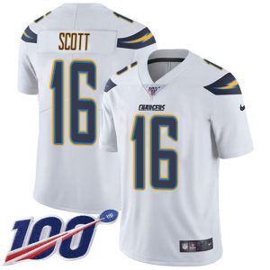 Chargers #16 J.K. Scott White Men's Stitched NFL 100th Season Vapor Limited Jersey