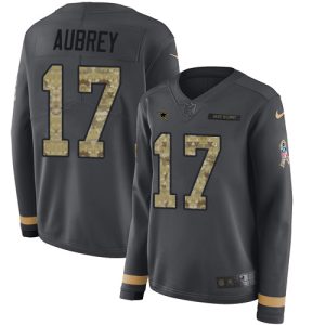 Cowboys #17 Brandon Aubrey Anthracite Salute to Service Women's Stitched NFL Limited Therma Long Sleeve Jersey