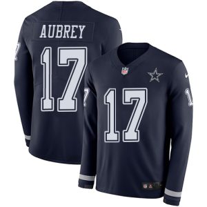 cowboys #17 brandon aubrey navy blue team color youth stitched nfl limited therma long sleeve wholesale jersey