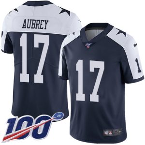 Cowboys #17 Brandon Aubrey Navy Blue Thanksgiving Youth Stitched NFL 100th Season Vapor Throwback Limited Jersey