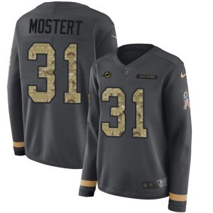 Dolphins #31 Raheem Mostert Anthracite Salute to Service Women's Stitched NFL Limited Therma Long Sleeve Jersey