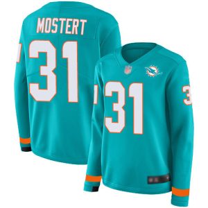 cheap Dolphins #31 Raheem Mostert Aqua Green Team Color Women's Stitched NFL Limited Therma Long Sleeve Jersey