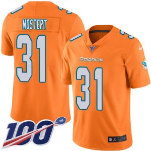 Dolphins #31 Raheem Mostert Orange Men's Stitched NFL Limited Rush 100th Season Jersey