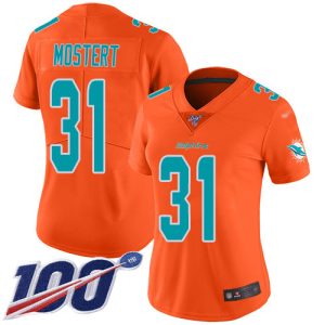 wholesale Dolphins #31 Raheem Mostert Orange Women's Stitched NFL Limited Inverted Legend 100th Season Jersey