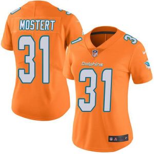 dolphins #31 raheem mostert orange women's stitched nfl limited rush wholesale jersey