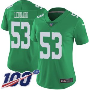 cheap Eagles #53 Shaquille Leonard Green Women's Stitched NFL Limited Rush 100th Season Jersey