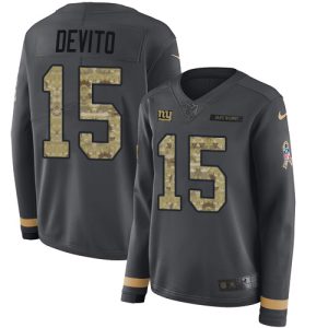 Giants #15 Tommy DeVito Anthracite Salute to Service Women's Stitched NFL Limited Therma Long Sleeve Jersey