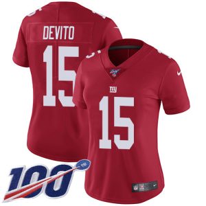 Giants #15 Tommy DeVito Red Alternate Women's Stitched NFL 100th Season Vapor Untouchable Limited Jersey