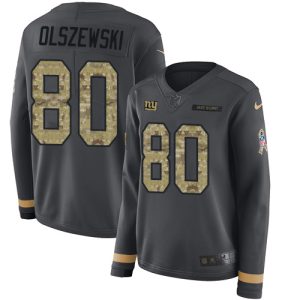 cheap Giants #80 Gunner Olszewski Anthracite Salute to Service Women's Stitched NFL Limited Therma Long Sleeve Jersey