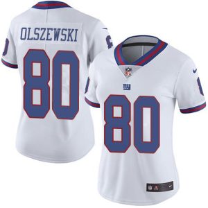 Giants #80 Gunner Olszewski White Women's Stitched NFL Limited Rush Jersey