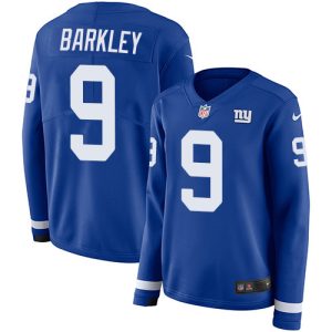 Giants #9 Matt Barkley Royal Blue Team Color Women's Stitched NFL Limited Therma Long Sleeve Jersey