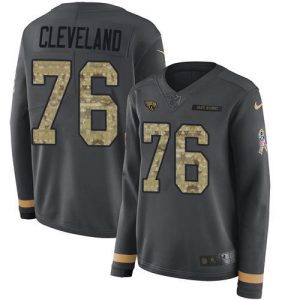 wholesale Jaguars #76 Ezra Cleveland Anthracite Salute to Service Women's Stitched NFL Limited Therma Long Sleeve Jersey