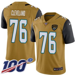 jaguars #76 ezra cleveland gold men's stitched nfl limited rush 100th season wholesale jersey