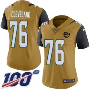 Jaguars #76 Ezra Cleveland Gold Women's Stitched NFL Limited Rush 100th Season Jersey