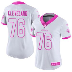 Jaguars #76 Ezra Cleveland White/Pink Women's Stitched NFL Limited Rush Fashion Jersey