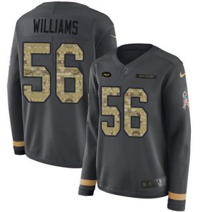 jets #56 quincy williams anthracite salute to service women's stitched nfl limited therma long sleeve wholesale jersey