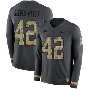 lions #42 jalen reeves-maybin anthracite salute to service men's stitched nfl limited therma long sleeve cheap jersey