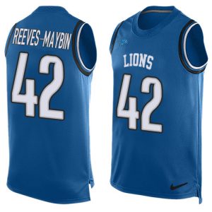 cheap Lions #42 Jalen Reeves-Maybin Blue Team Color Men's Stitched NFL Limited Tank Top Jersey