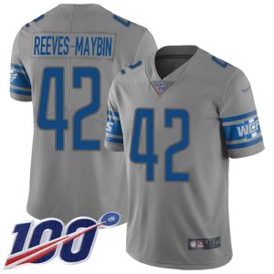 Lions #42 Jalen Reeves-Maybin Gray Men's Stitched NFL Limited Inverted Legend 100th Season Jersey