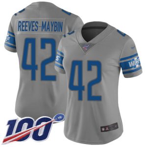 cheap Lions #42 Jalen Reeves-Maybin Gray Women's Stitched NFL Limited Inverted Legend 100th Season Jersey