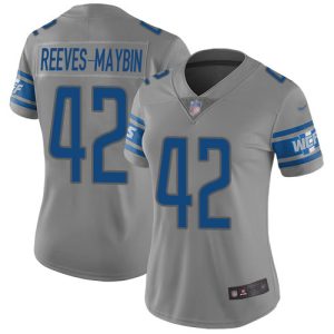 cheap Lions #42 Jalen Reeves-Maybin Gray Women's Stitched NFL Limited Inverted Legend Jersey