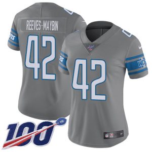 wholesale Lions #42 Jalen Reeves-Maybin Gray Women's Stitched NFL Limited Rush 100th Season Jersey