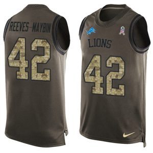 Lions #42 Jalen Reeves-Maybin Green Men's Stitched NFL Limited Salute To Service Tank Top Jersey