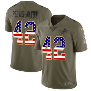 Lions #42 Jalen Reeves-Maybin Olive/USA Flag Youth Stitched NFL Limited 2017 Salute To Service Jersey