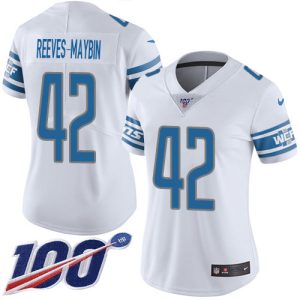 Lions #42 Jalen Reeves-Maybin White Women's Stitched NFL 100th Season Vapor Untouchable Limited Jersey