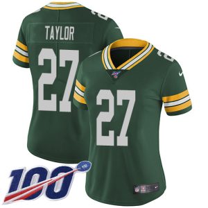 Packers #27 Patrick Taylor Green Team Color Women's Stitched NFL 100th Season Vapor Untouchable Limited Jersey